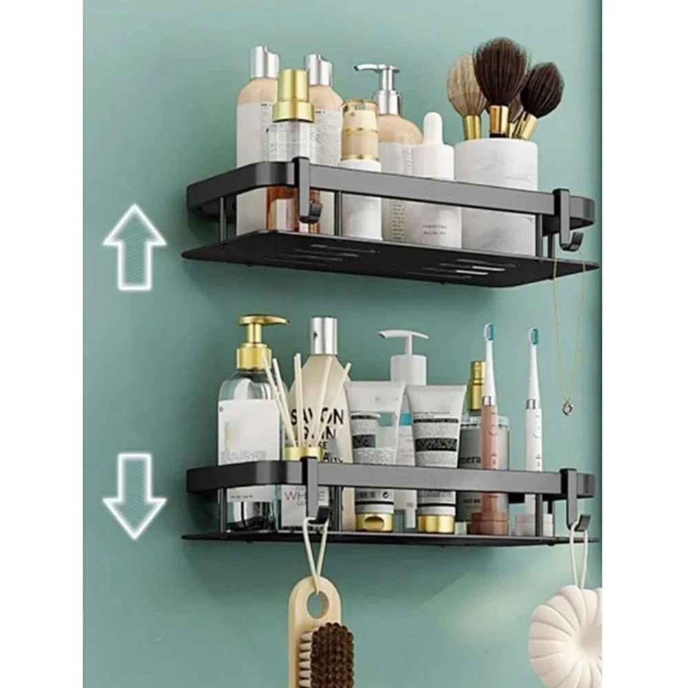 🆕 1pc Adhesive Black Shower Caddy, Bathroom Shelf, Toiletry Organizer Rack